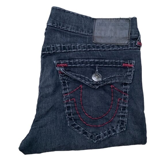 Vintage True Religion Jeans Size 34 RICKY Gray Red Stitch - Picture 1 of 10
